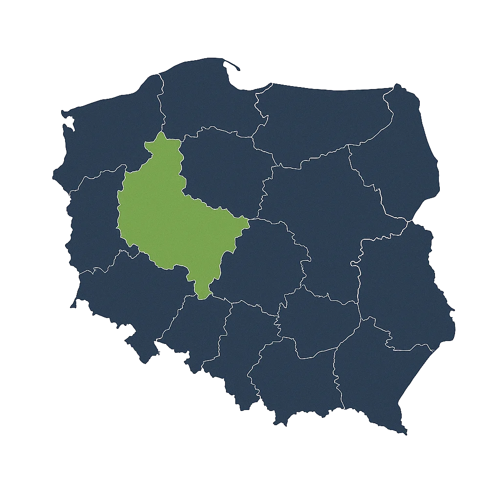 Mapa Polski z zaznaczonym regionem działalności firmy